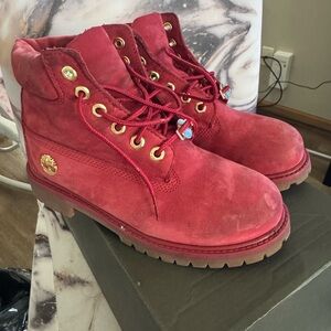 Timberland Red Boots with Gold Accents